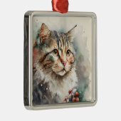 SCHÖNES WASSERFARBENFARBIGES WINTERTABBY CAT-FELD ORNAMENT AUS METALL (Rechts)