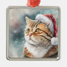 SCHÖNES WASSERFARBENFARBIGES WINTERTABBY CAT-FELD ORNAMENT AUS METALL