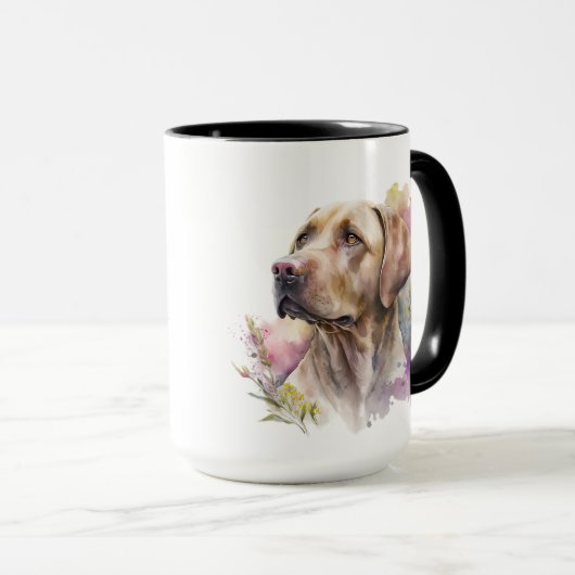 SCHÖNES WASSERFARBENGELBE LABRADOR RETRIEVHUND TASSE (VorderseiteRechts)
