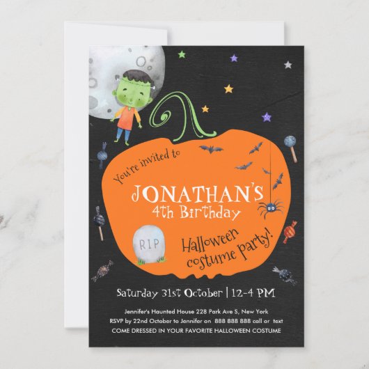 Schönes WasserfarbenHalloween Kids Kostüm Party Einladung (Vorderseite)