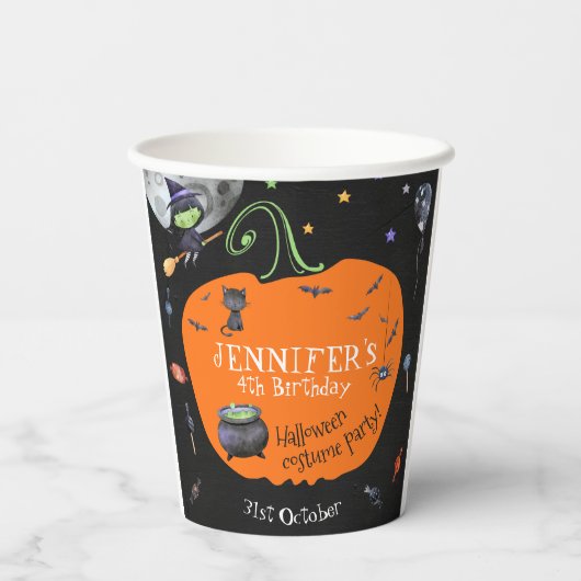 Schönes WasserfarbenHalloween Kids Kostüm Party Pappbecher (Rückseite)