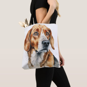 SCHÖNES WATERCOLOR AMERICAN FOXHOUND HUND TASCHE