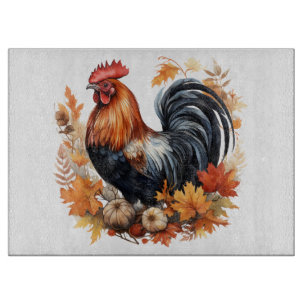 Schönes Watercolor Autumn Rooster Schneidebrett
