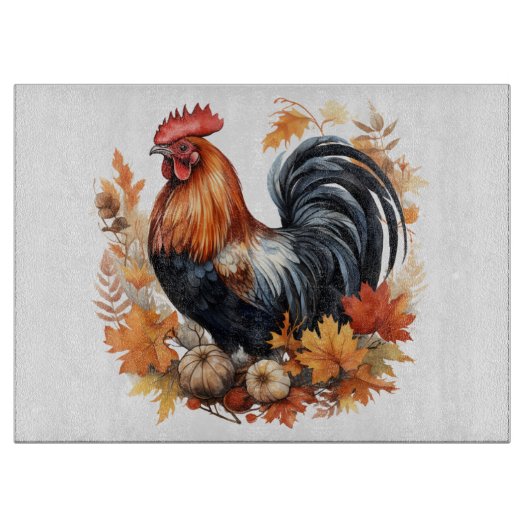 Schönes Watercolor Autumn Rooster Schneidebrett (Vorderseite)