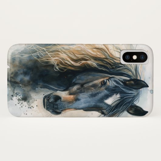 Schönes Watercolor Black Horse iPhone Case (Rückseite (Horizontal))