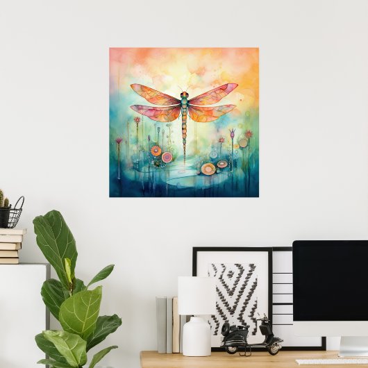 Schönes Watercolor Dragonfly Poster (Heimbüro)