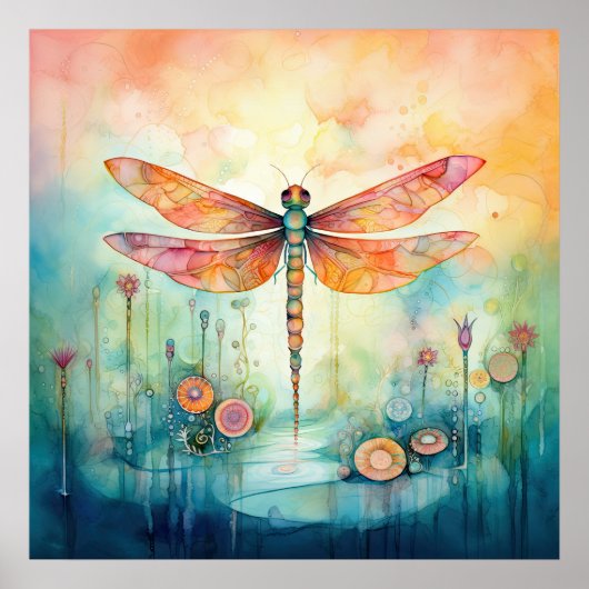 Schönes Watercolor Dragonfly Poster (Vorne)