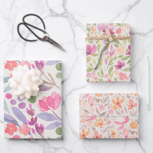 Schönes Watercolor Floral Muster Geschenkpapier Set (Vorderseite)