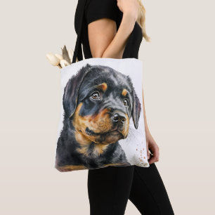 SCHÖNES WATERCOLOR ROTTWEILER PUPPENHUND TASCHE