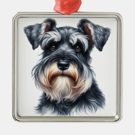 SCHÖNES WATERCOLOR SCHANUZER PUPPER HUND ORNAMENT AUS METALL