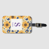 Schönes Watercolor Sonnenblumen Muster Monogramm Gepäckanhänger (Vorderseite (Horizontal))