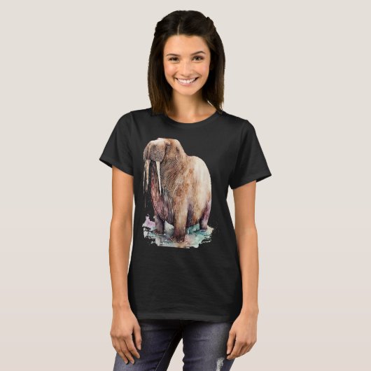 Schönes Watercolor Walrus Portrait T-Shirt (Vorne ganz)