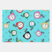 Schönes Wecker blaues, beigefarbenes Party Geschenkpapier Set (Vorderseite)