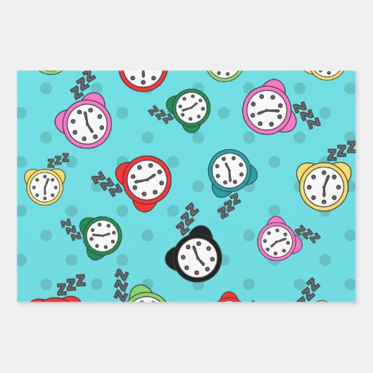 Schönes Wecker blaues, beigefarbenes Party Geschenkpapier Set (Vorderseite)