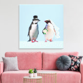 Schönes Wedding Pinguin Couple auf Light Blue Leinwanddruck (Insitu (Wohnzimmer))