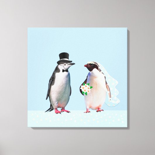 Schönes Wedding Pinguin Couple auf Light Blue Leinwanddruck (Vorderseite)