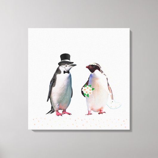 Schönes Wedding Pinguin Couple auf Weiß Leinwanddruck (Vorderseite)