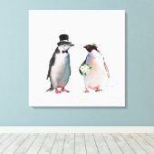 Schönes Wedding Pinguin Couple auf Weiß Leinwanddruck (Insitu (Holzboden))