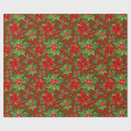 Schönes Weihnachts-Holly Green Red Wrapping Paper Geschenkpapier (Flach)
