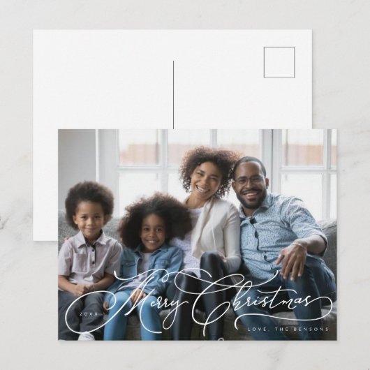 Schönes Weihnachts-Script-Foto-Design Postkarte (Vorne/Hinten)