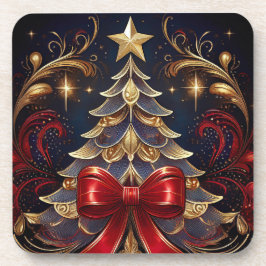 Schönes Weihnachtsbaum Red Ribbon Design Getränkeuntersetzer