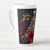 Schönes Weihnachtsbaum Red Ribbon Design Milchtasse (Linke Ecke)