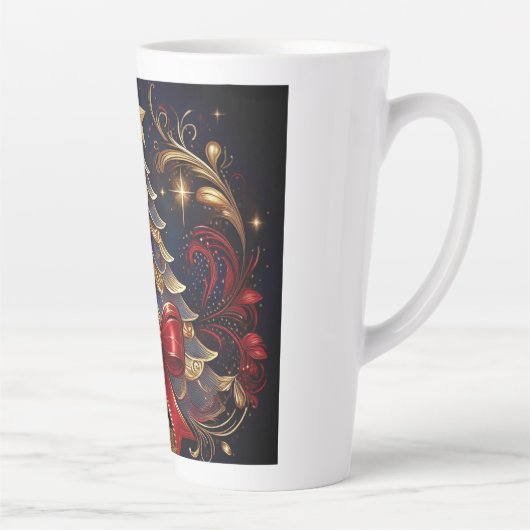 Schönes Weihnachtsbaum Red Ribbon Design Milchtasse (Rechts)