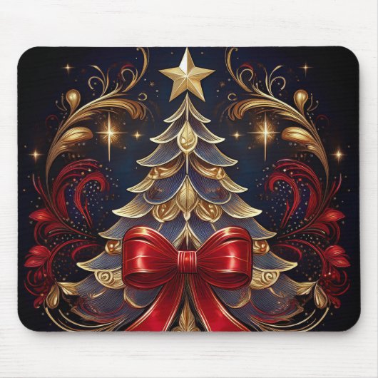 Schönes Weihnachtsbaum Red Ribbon Design Mousepad (Vorne)