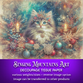 Schönes Weihnachtsdekor Cat Decoupage Seidenpapier