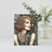 Schönes Weihnachtsflapper Frau Grünes Kleid Postkarte (Stehend Vorderseite)