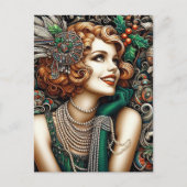 Schönes Weihnachtsflapper Frau Grünes Kleid Postkarte (Vorderseite)