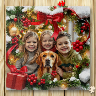 Schönes Weihnachtsfoto mit Rahmen personalisiert Puzzle