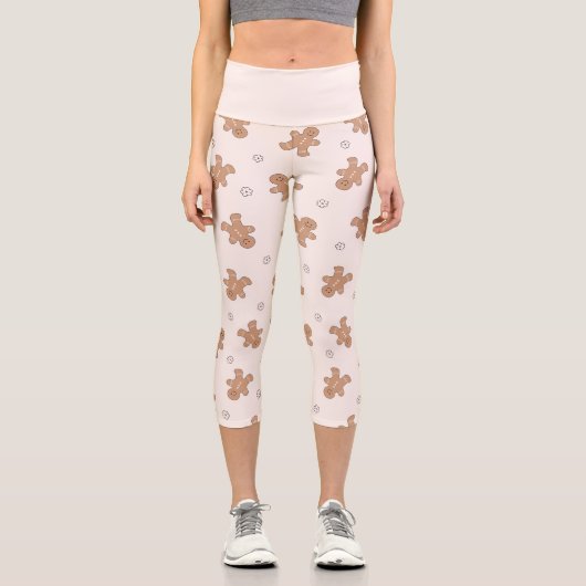 Schönes Weihnachtsgingerbrot Muster Capri Leggings (Vorderseite)