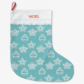 Schönes Weihnachtsmuster auf Light Blue Großer Weihnachtsstrumpf (Vorderseite)