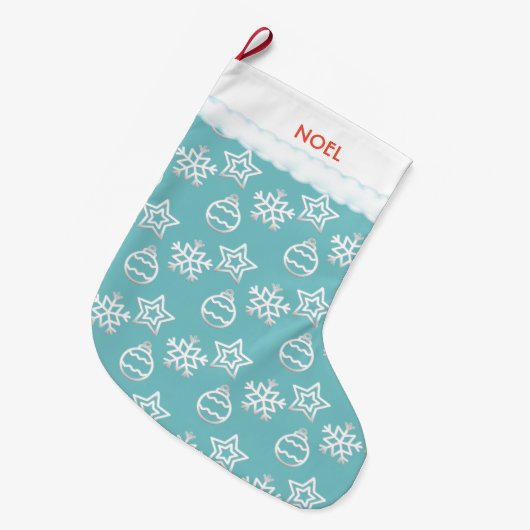 Schönes Weihnachtsmuster auf Light Blue Großer Weihnachtsstrumpf (Vorderansicht (hängend))