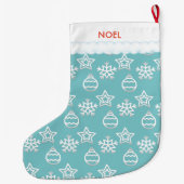 Schönes Weihnachtsmuster auf Light Blue Großer Weihnachtsstrumpf (Rückseite)