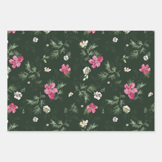 Schönes Weihnachtsmuster der Wasserfarbe - Blume Geschenkpapier Set (Vorderseite)