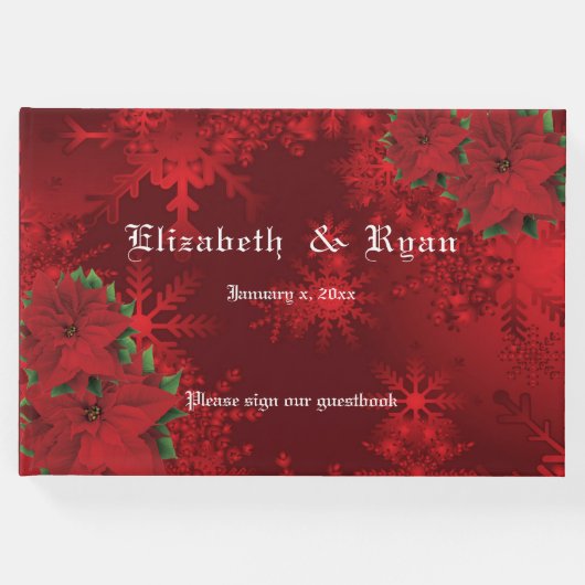 Schönes Weihnachtsrot, Schneeflocken, Custom Gästebuch (Vorderseite)