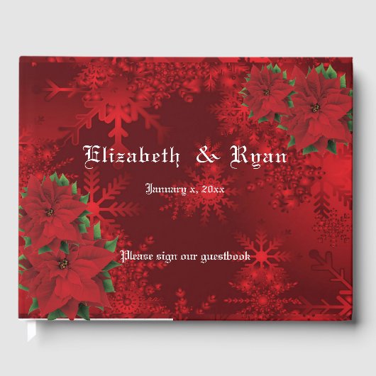 Schönes Weihnachtsrot, Schneeflocken, Custom Gästebuch (Vorderseite)