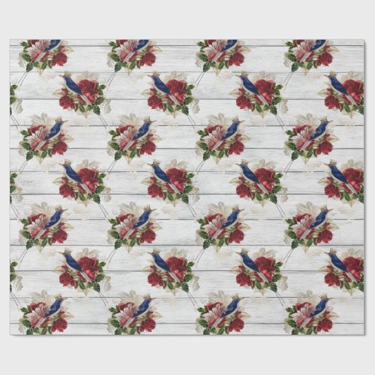 Schönes Weihnachtsvogelmuster Geschenkpapier (Flach)