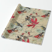 Schönes Weihnachtsvogelmuster Geschenkpapier (Ungerollt)