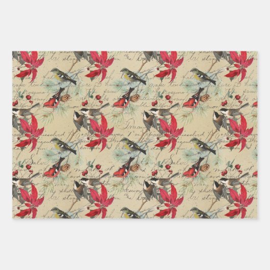 Schönes Weihnachtsvogelmuster Geschenkpapier Set (Vorderseite)