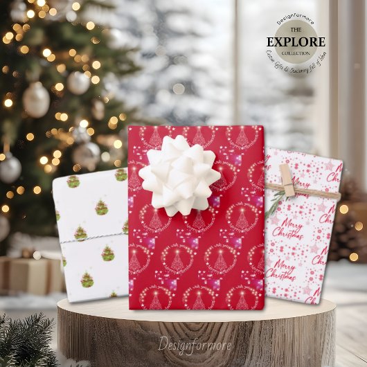 Schönes Weihnachtswrapping Paper Flat Sheet Set 3 Geschenkpapier Set