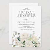 Schönes Weiß Blume & Sage Brautparty Einladung (Vorne/Hinten)