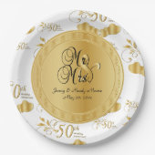 Schönes Weiß & Gold 50. Hochzeitstag Pappteller (Vorderseite)