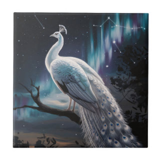 Schönes Weiß Pfau Aurora Borealis Landschaftlich Fliese