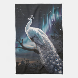 Schönes Weiß Pfau Aurora Borealis Landschaftlich Geschirrtuch