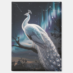 Schönes Weiß Pfau Aurora Borealis Landschaftlich Magnet