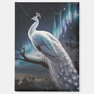 Schönes Weiß Pfau Aurora Borealis Landschaftlich Magnet