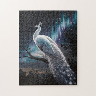 Schönes Weiß Pfau Aurora Borealis Landschaftlich Puzzle
